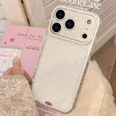 Transparente puderrosa Blumen 17 ProMax Handyhülle, weiche Blumen Hülle kompatibel mit iPhone 16/14/15/13, kreativ, geometrisch, minimalistisch, frisch, nischenhaft, -Stil