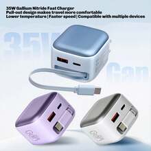 35W GaN 充电器，快充适配器，带 USB A+C 双端口，内置 Type-C 数据线，墙式充电器兼容 17/16/15，充电套装 - 美規A型插(110-127V) - 查看 3