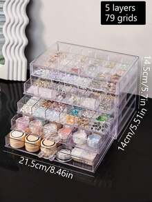 1pc Multi-Layer Acrylic Transparent Fashion Practical Multi-Function Nail Rhinestone Decoration Storage Box, Suitable For Rings, Earrings, Necklaces, Bracelets And Other Jewelry ,Room Decor - Multicolor - View 15