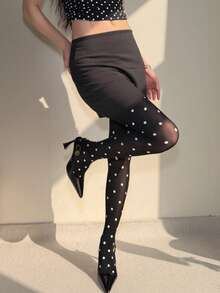 1 Pair Retro Polka Dot Velvet Printed Pantyhose For Women - Black - View 1