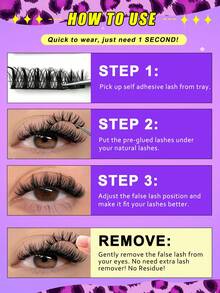 7对自粘式D型卷翘俄式假睫毛，无需胶水可重复使用，8-15毫米粗猫眼睫毛 - 黑色 - 查看 10