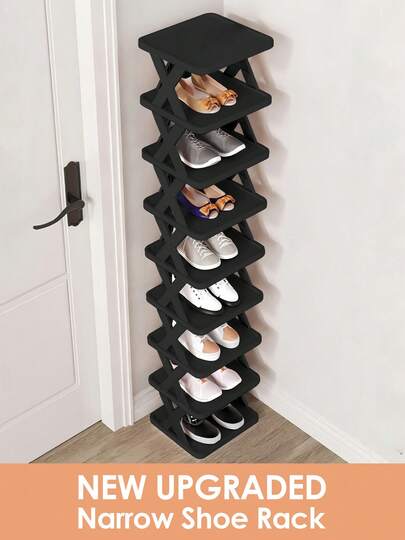 Narrow Shoe Rack, Vertical Shoe Rack, Shoe Storage Organizer, Tall Slim Shoe Shelf Cabinet, Shoe Holder, Tall Shoe Tower, Free Standing Vertical Shoes Racks, For Small Spaces And Corner, Stackable, Space Saving, For Entryway Closet