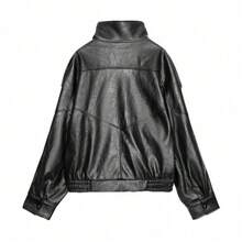 2025 European And American Retro Motorcycle Style Leather Jacket With Stand Up Collar And Jacket - Black - View 2