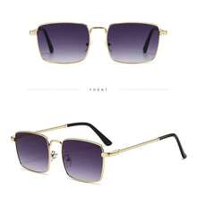 1副金色方形渐变眼镜，螺纹金属镜腿，奢华时尚复古港式风格，适合日常佩戴、商务出行、通勤、摄影等各种场合，四季皆宜，男士时尚眼镜 - 彩色 - 查看 6