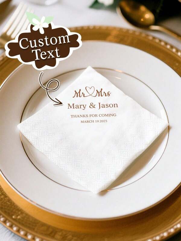 20/40pcs Customizable Text, Name And Date Disposable Decorative Napkins, Suitable For Weddings, Anniversaries, Engagement Parties, Valentine's Day And Other Occasions, Can Be Used For Wedding Table Decorations, Engagement Parties, Etc.
