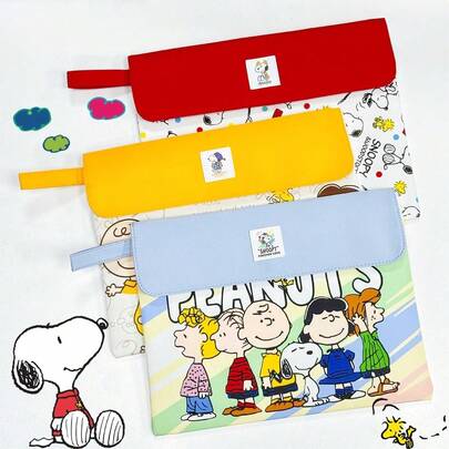 SNOOPY 1个可爱风防水牛津布文件袋 | 可爱狗狗卡通图案文件袋 | 大容量文具、平板电脑及日常用品 | 非常适合返校、生日礼物、情人节、复活节、万圣节、圣诞节和暑假（随机款式）