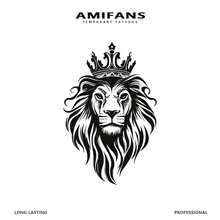 AMIFANS 临时纹身贴纸，皇冠狮子图案，可持续1-2周，持久耐用，果汁纹身贴纸，逼真纹身贴纸，浪漫纹身贴纸，防水，独特设计纹身贴纸，水果纹身贴纸，植物纹身贴纸 - 黑色 - 查看 5
