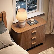 LITTLE TREE Mid Century Modern Large Wide Nightstand With 3 Drawers, Oversized Bedside Table With Fluted Panel, Deep Brown - Brown - View 6