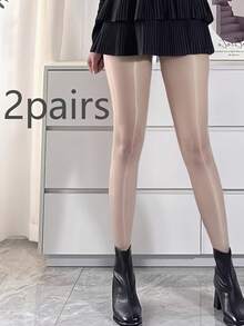 1 Pair Glossy Pantyhose, Silky Shiny Tights, Black Opaque Stockings - milky white - View 8