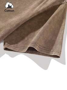 男士大码休闲极光星和英文字母印花 Y2K 暗黑风格圆领水洗短袖T恤，日常穿着 - 駝色 - 查看 4