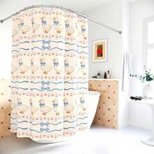 Coquette Goose Shower Curtain Unique Bathroom Decor Housewarming Apartment Blue Bow Softgirl Cottagecore Floral Flower Farm Animal - A - View 2