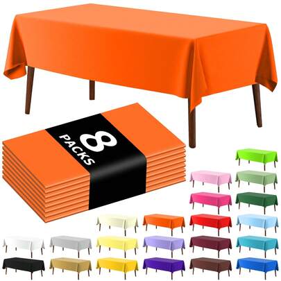 8pcs Disposable Rectangular Solid Color Tablecloth, PEVA Plastic Waterproof Oilproof Dessert Table Party Decoration