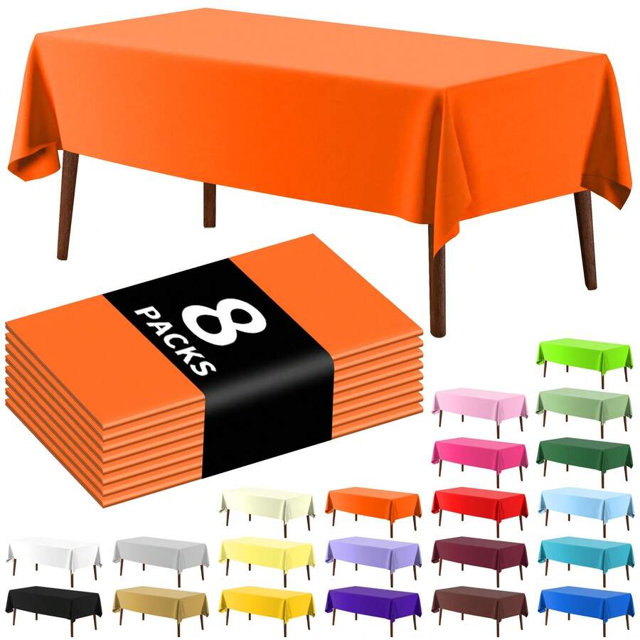 8 piezas Mantel desechable rectangular de unicolor, mantel de plástico PEVA impermeable y resistente al aceite para decoración de mesa de postres y fiestas - Multicolor - Ver 1