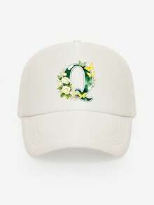 1pc Unisex Butterfly & Flower Letter Print Breathable Mesh Cap, Choose From 26 Letters, Fashionable Lightweight Sun Protection Hat For Spring/Summer Outdoor Daily Use, Suitable As Gift - White - View 22