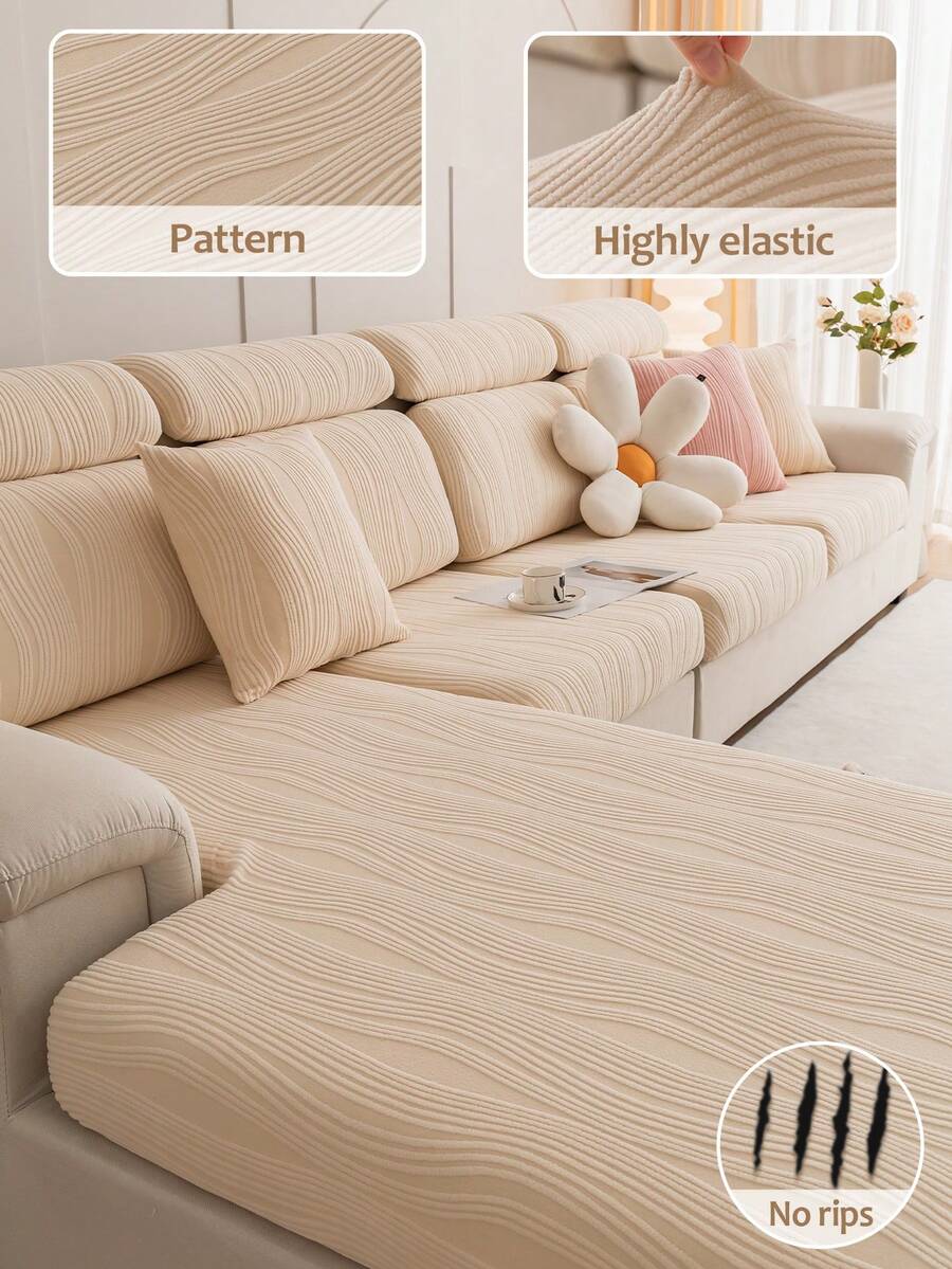 1 PC Shanchuan Fleece Anti Slip And Cat Scratch Sofa Cover, All Season Universal Sofa Cover, Sofa Cushion Cover, Towel Cushion, Sofa Hat,Living Room 1/2/3/4 Seat Sofa Cover - Beige - View 1