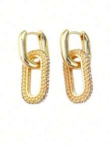 镶钻双圈耳环，别致奢华风格，做工精致，适合日常佩戴、通勤、约会和各种时尚场合。 - 金色 - 查看 5