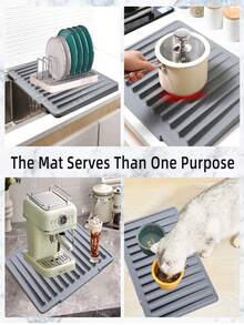 1pc Thick Silicone Kitchen Sink Mat | Non-Slip, Heat-Resistant, Waterproof Sink Countertop Drain Mat With Drain Groove - Easy To Clean, Rollable Dish Drying Mat To Protect Utensils, Plates And Countertop. - Multicolor - View 3