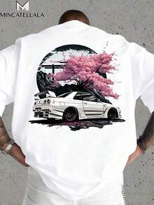 2026 Topp JDM-bil med körsbärsblommor och landskapsmönster herr-T-shirt, herrkläder, tryckt T-shirt, herrpresent, semesterkläder, casual loungewear, moderiktig, unisex - Vitt - Visa 3