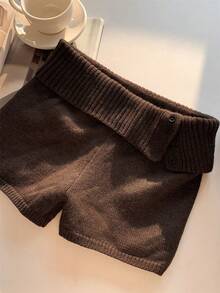 Women's Fold Over Waist Knitted Shorts Y2k Low Waist Striped Print Color Block Slim Fit Hot Pants Party Clubwear Going Out Sweater Shorts Loungewear Bottoms Stretchy Yoga Shorts Summer Casual Active Jogger Sweatshorts - 摩卡棕 - 查看 6