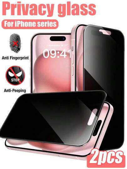 2pcs Anti-Scratch Privacy Screen Protector, Compatible With IPhone 17 16 15 14 13 12 11 Pro Max XR X XS Max 7 8 Plus/17/17 Air/17 Pro/17 Pro Max Full Series, Birthday Gift For Family And Friends, Tempered Glass, Anti-Spy, Phone Screen Protector, Phone Accessories, Waterproof, Shockproof, Anti-Scratch, Anti-Fingerprint, Full Set