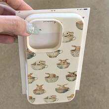 1 pieza Funda de teléfono de material TPU con diseño de taza de té fresca y conejo a pantalla completa, compatible con iPhone 17 Pro Max/17/16 Pro Max/15/13/12/11, S20 FE/A15/S24/A55, Note 11/Note 12/Note 13 Pro, protección antideslizante y a prueba de caídas - Blanco - Ver 3