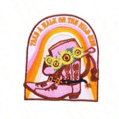 1pc "TAKEAWALKONTHEWILDSIDE" Themed Fashion Embroidered Patch, Iron-On Applique Suitable For DIY Jeans, Jackets, Clothing, Bags, Hats, Hole Repair And Decoration