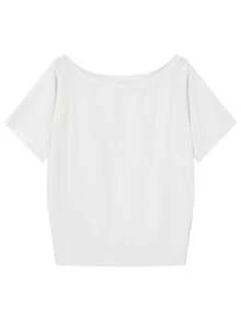 Women's Off-Shoulder White Short Sleeve T-Shirt, High Elasticity Regular Polyester Casual/Office Wear Top - White - View 4