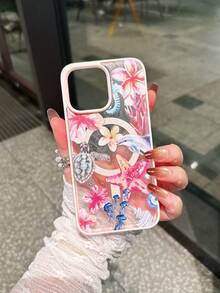 1pc New Arrival Hot-Selling Pink Acrylic Magnetic Starfish, Sea Turtle, Flower Pattern Phone Case Compatible With IPhone 17 Pro Max/17 Pro/17/16 Pro Max/16 Pro/16/15 Pro Max/15 Pro/15 Plus/15/14 Pro Max/14 Pro/14 Plus/14/13 Pro Max/13 Pro/13/12 Pro/12/11/11 Pro Max/11 Pro XS XR X 7 8 And Galaxy S25/A14/A15/A35/A55/S22/S23/S24 FE/S25/S24 Ultra, Soft Full Coverage Protective Cover, Suitable As Birthday Gift, Girlfriend/Boyfriend Or Self-Use - Pink - View 1