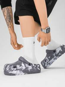 Splash Ink Platform Sandals - Fashionable Thick-Sole Hollow Out Clogs-Style Shoes - Grey - View 4