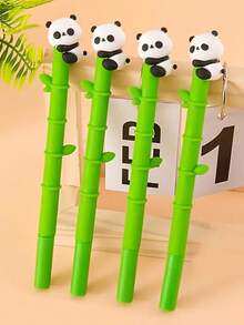 1pc Panda Bamboo Neutral Pen, Cute And Interesting Panda Bamboo Design, Soft Silicone Grip For Cloud-Like Writing Experience, Perfect Office Companion - Black 1pc - View 4