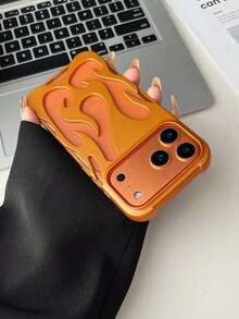 新款时尚橙色哑光喷漆镂空火焰图案防震TPU保护壳，适用于 11/12/13/14/15/16/17 Pro Max - 橘色 - 查看 3