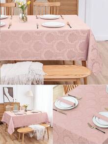 1件装防水防溅提花桌布，图案精美，涤纶材质，可水洗，适用于各种用餐场合，包括晚餐、厨房、餐桌、家庭聚会、日常用餐、节日、婚礼、感恩节、生日、斋月或正式活动 - 粉色 - 查看 4