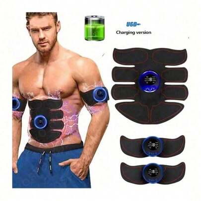Rechargeable 4-In-1 Abdominal Muscle Stimulator, Muscle Shaping Device, Portable Muscle Trainer, Smart Wireless Fitness Equipment, Suitable For Men And Women To Exercise Abdomen/Arms/Legs At Home Or Office