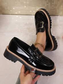 Women's New Thick Sole Loafers, Fashion Versatile Buckle Leather Shoes, Flattering Slip-On Shoes For All Seasons - 816 Black - View 15