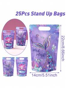 25个美人鱼主题礼品袋，可自立美人鱼图案手提袋，实用手提袋，购物袋，婴儿派对装饰，性别揭晓派对装饰，一周岁生日派对装饰，糖果袋，礼品包装袋，直立袋，海洋主题派对装饰，美人鱼主题生日派对装饰，礼品包装袋，派对回礼袋，派对用品，美人鱼装饰 - 美人魚 - 查看 13