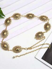 1pc Geometric Circular Single Layer Body Chain With Personalized, Simple Punk Metal Waist Chain Women - Vàng - Xem 5