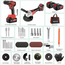 Cordless Drill And Angle Grinder: Brushless Motor, 2 High-Capacity Batteries, Full Functions (Drilling, Screwdriving, Hammer Drilling And Sanding), Wide Range Of Accessories - 紅色 - 查看 2