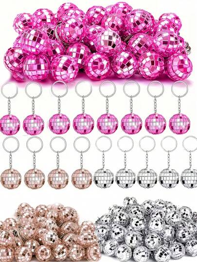 6 件套闪亮银色、红色和香槟色迪斯科球钥匙扣，婚礼宾客回礼，迷你镜面球配金属环，闪亮 70 年代和 80 年代派对礼物，音乐节礼物，音乐节装饰挂件，闪亮音乐主题，带龙虾扣，完美适用于婚礼、生日、女士派对、拍照道具和礼物、迪斯科派对装饰、迪斯科主题活动、单身派对、女士派对装饰、复古派对装饰