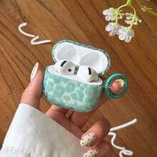 透明绿色豹纹耳机保护套，带挂环，可爱简约，兼容苹果Pro 2、Pro、4、3、1/2，适合女性使用 - 青碧色 - 查看 6