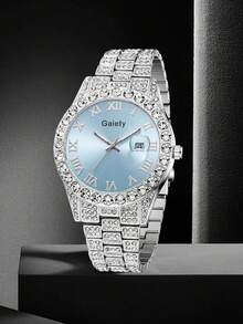 Gaiety 1Pc Women's Silver Strap Fashion, Casual, Elegant, Luxury Rhinestone Roman Numeral Calendar Large Dial Quartz Watch, Suitable For Daily Wear Or As A Holiday Gift Women's Watch Gold Watch Fashion Women's Watch Watch Women's Wristwatch Gift For Women Gift For Friends Valentine's Day Gift For Girlfriend - Silver - View 6
