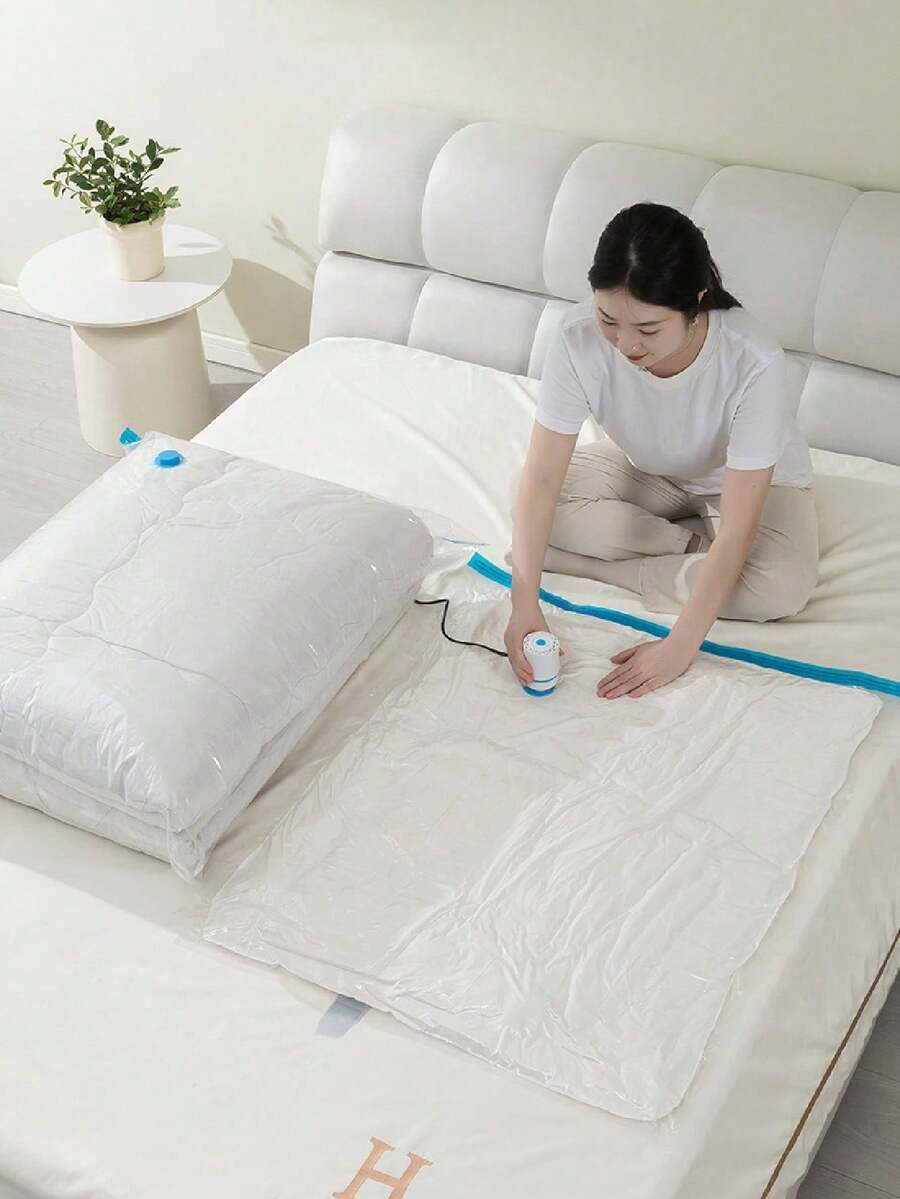 9pcs Vacuum Storage Bags With Hand Pump - 4 Sizes (Small/Medium/Large/X-Large) Reusable, Suitable For Travel, Back To School, Moving - Can Save 80% Space For Clothes, Bedding And Pillows