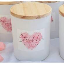 钻石心形蜡烛，粉彩色调，香槟金和白色玻璃罐装香氛蜡烛，配木盖，手工制作，节日和圣诞节 - 均碼 - 查看 8