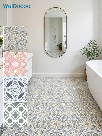 WalDecoo 10pcs 11.81x11.81 Inch Peel And Stick Floor Tiles, Removable Self-Adhesive Vinyl Flooring, Waterproof Tile Stickers For Renters, Bedroom, Laundry Room (Moroccan Pattern)