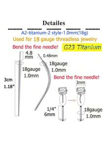 3-4PCS Piercing Taper Threadless Piercing Changing Tool Piercing Taper Insertion Tool Piercing Threader Tool Flat Back Earring Applicator Tool Labret Titanium Threadless Insertion Pin 16g 18g 20g - Silver - View 8