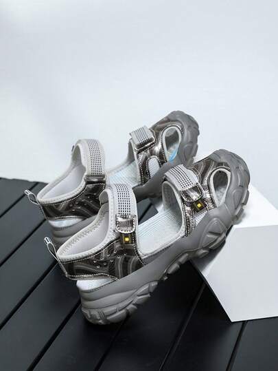 Kids Sports Sandals, Boys Closed Toe Outdoor Beach Shoes, Breathable Non-Slip Lightweight Sports Shoes With Hook And Loop, Portable For Summer Outdoor Play & Leisure