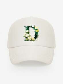 1pc Unisex Butterfly & Flower Letter Print Breathable Mesh Cap, Choose From 26 Letters, Fashionable Lightweight Sun Protection Hat For Spring/Summer Outdoor Daily Use, Suitable As Gift - White - View 29
