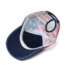 Stylish Washed Cotton Distressed Baseball Cap For Women. Features American Flag Embroidery, Ponytail Hole Design, And Adjustable Closure. Breathable And Sun-Protective, Perfect For Daily Casual And Outdoor Wear. - C - Xem 6
