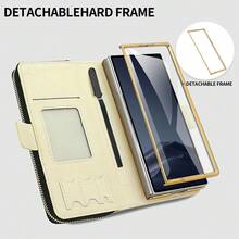 VIETAO Multifunctional Zipper Wallet Faux Leather Mobile Phone Case Bag Compatible With Samsung Galaxy Z Fold 4 5 6 7 Wrist Band Golden Plated Protective Cover - Off White - View 5