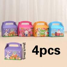 4pcs Easter Themed Gift Packaging Boxes, White Cardboard Cartoon Rabbit & Easter Egg Party Favor Handled Boxes - Style 1 - View 6