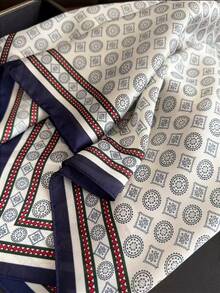 1pc 70*70cm Square Silk Scarf, Women's Satin Printed Headscarf, Neckerchief, Headband, Fashion Ladies Shawl, Scarf - Black and Gray - View 2